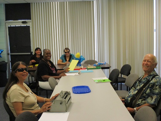 Mary, Chris, Teresa, Lolita and Ramiro attending braille club